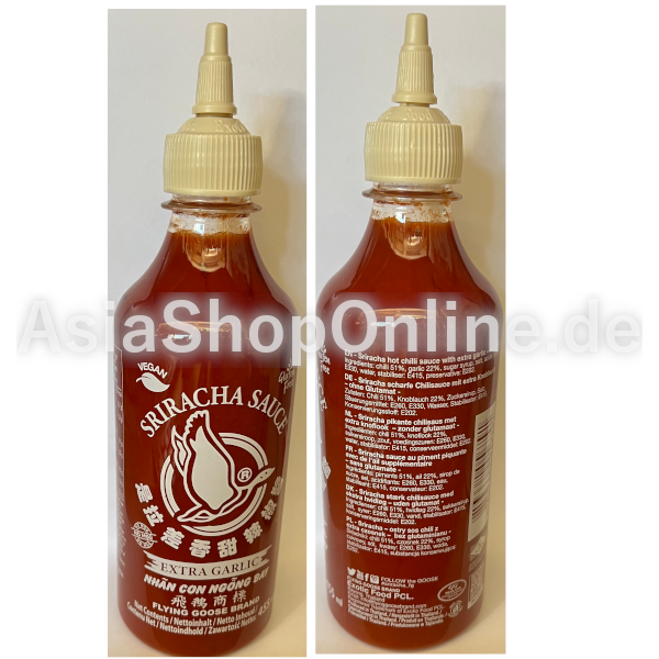 Sriracha extra Knoblauch ohne MSG - Flying Goose - 455 ml