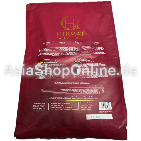 Hikmat Basmati Rice Extra Long 20kg - Hikmat Food - 20kg