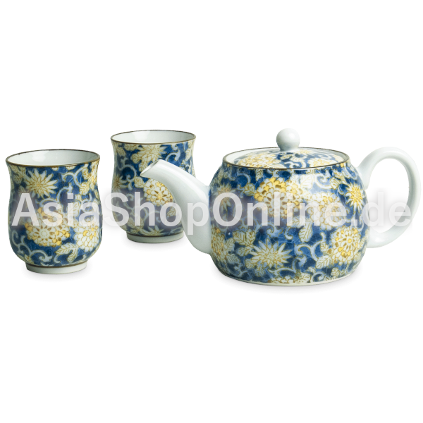 Teekanne-set Blumenmotiv Blau Gelb - Emro - 1 Set