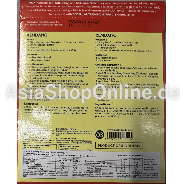 Indonesische Rendangpaste - Munik - 39g