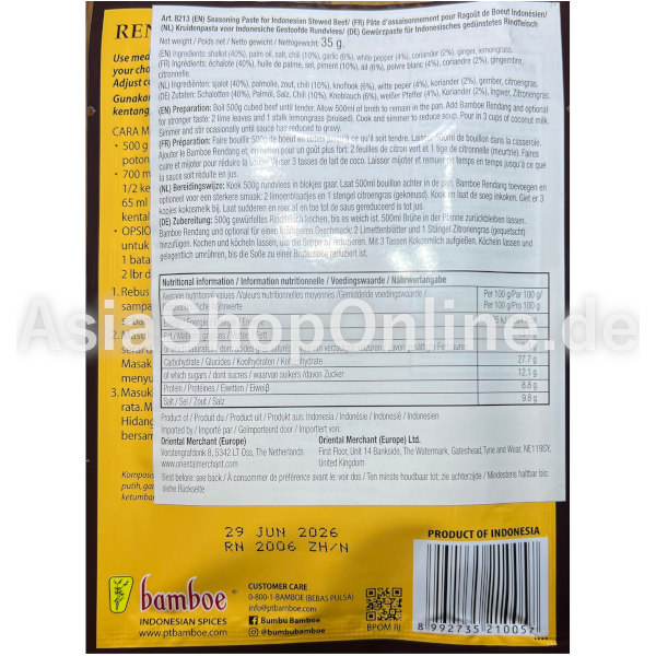 Gewürzpaste Rendang kokosnus rindfleisch - Bamboe - 35g
